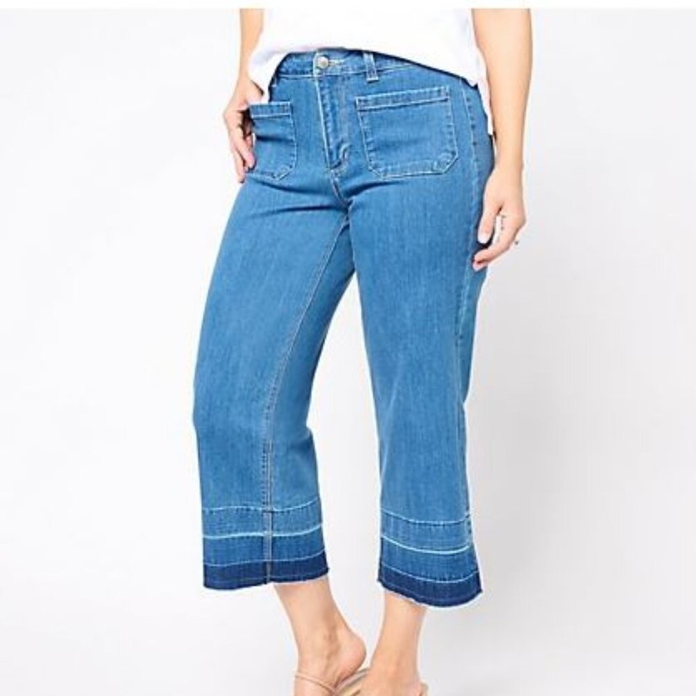 NWT Susan Graver Petite Wide Leg Crop Jean with Released Hem